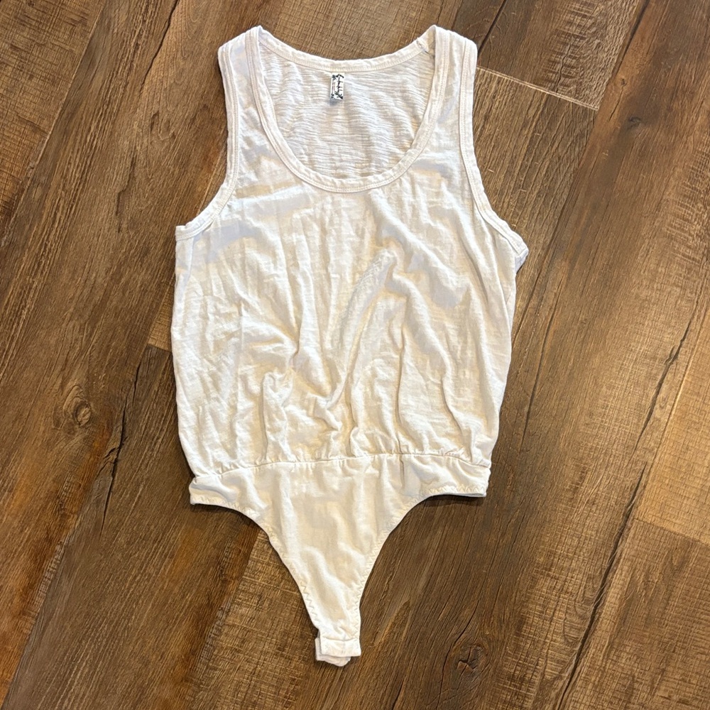Free People Ivory Slub Knit Tank Bodysuit